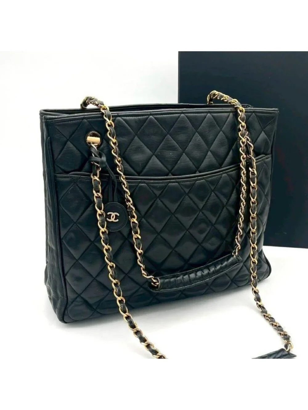 ★SOLD★ Chanel Quilted Tote Chain Lambskin Black - Picture 10 of 10